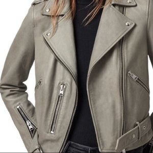 ALL SAINTS - BALFERN BIKER LEATHER JACKET - COOL GREY